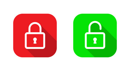 Poster - Lock and unlock padlock icon on square background. Padlock with long shadow