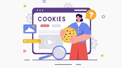Wall Mural - Animation of Internet Cookies Technology Vector Illustration featuring the Tracking of Cookie Records and Browsing Activity on a Website