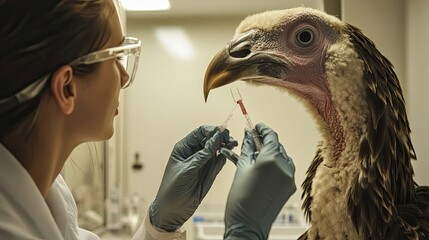 Canvas Print - A Veterinarian Administering an Injection to a Vulture in a Clinic