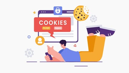 Wall Mural - Animation of Internet Cookies Technology Vector Illustration featuring the Tracking of Cookie Records and Browsing Activity on a Website