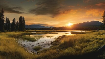 Wall Mural - Sunset Over a Serene Lake