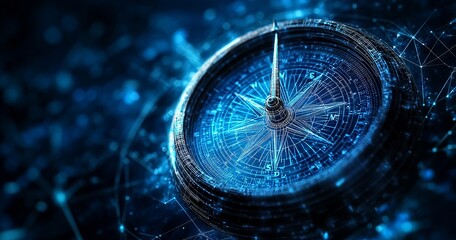 Futuristic Digital Compass with Blue Tech Theme