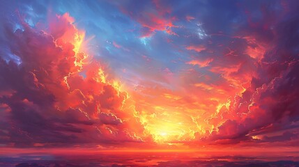 Wall Mural - Abstract art of sunset sky dynamic oranges and reds with vibrant clouds drifting above