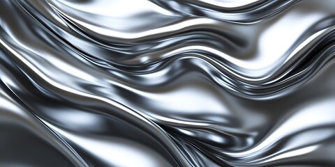 Poster - 3d render of an abstract, wavy, liquid silver background with a shiny metallic surface