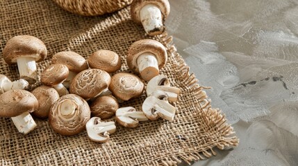 Wall Mural - Mushrooms on burlap