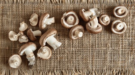 Wall Mural - Fresh Mushrooms on Burlap