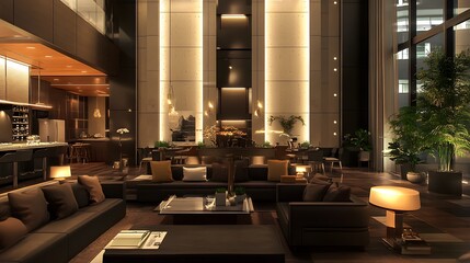 A cool style living room featuring metallic accents, soft lighting, and high-end furnishings, perfect for modern urban living, hyper-real, high-quality, sharp images, graphic, illustration