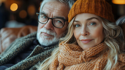 Sticker - A senior couple, a man and a woman, sit together in a warm setting.