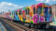 © otwdesign - A Colorful Graffiti-Covered Subway Train in New York City