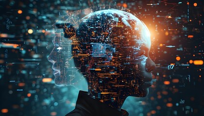 Wall Mural - Immersive Technology and Digital Transformation: A Double Exposure Journey Through AI, Automation, and Analytics