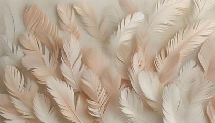 Wall Mural - Serene minimalist arrangement of soft pastel feathers creating a textured artistic background