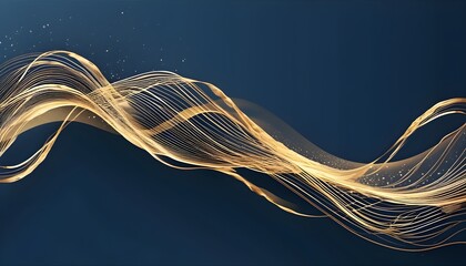 Luxurious wavy gold line background on dark blue wallpaper featuring abstract water motion in an aesthetic corporate style