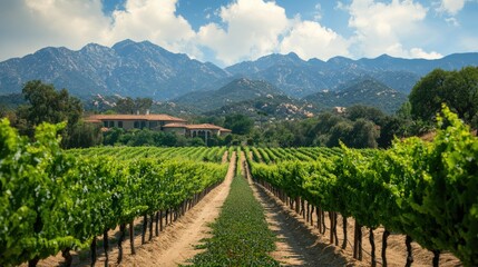 A vineyard with a scenic mountain view