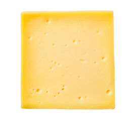 Square slice of cheese isolated on transparent background, top view