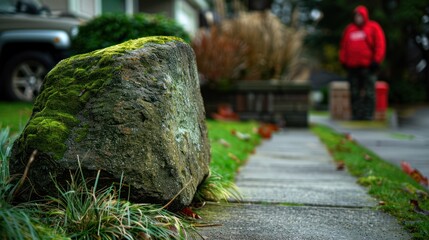 Wall Mural - Moss Covered Rock on a Sidewalk