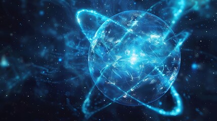 Poster - abstract representation of a global network with a glowing orb representing the world.