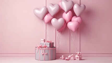 Wall Mural - A pink room with a pink wall and pink balloons