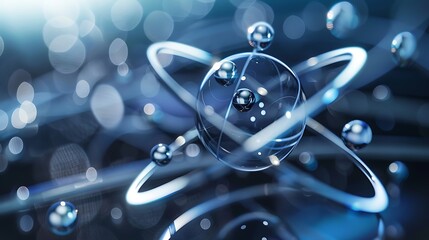 Poster - 3D illustration of an atom model, showcasing the nucleus and orbiting electrons, symbolizing the fundamental building blocks of matter.
