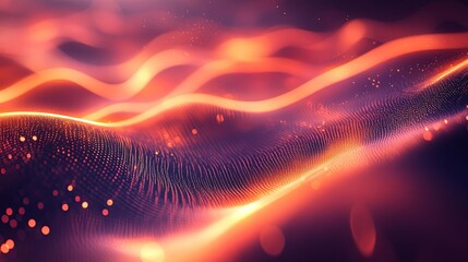 Abstract Digital Wave with Glowing Orange Lights