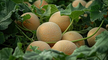 Poster - Ripe Cantaloupe Melons in a Field