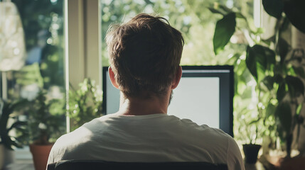 Aufkleber - Freelancer working from home office with plants surrounding him