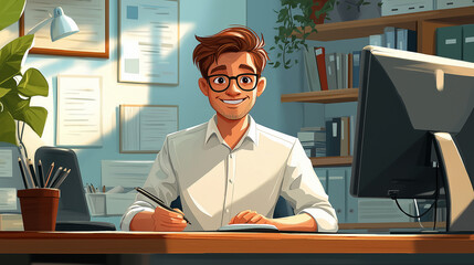 Aufkleber - Young professional working in modern office taking notes