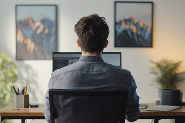 Aufkleber - Focused freelancer working from home office using desktop computer