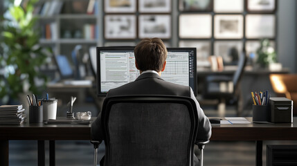 Poster - Businessman analyzing data on computer in office setting