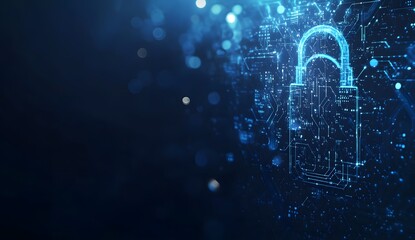 Poster - A digital illustration of an illuminated lock symbol with circuit patterns,
