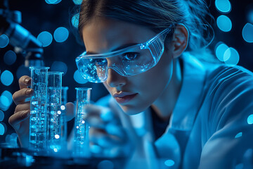 Aufkleber - Female scientist working with test tubes in a laboratory