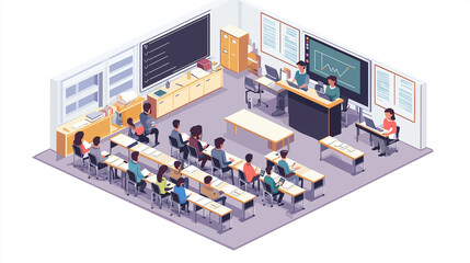 Poster - University or college students and professors attending a lecture in classroom
