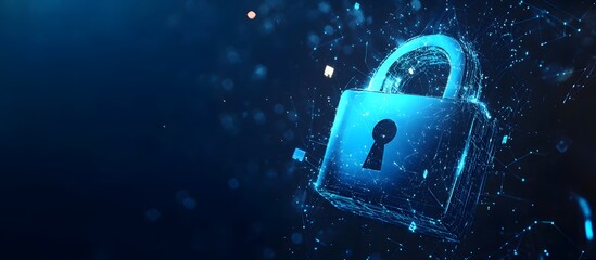 Poster - A glowing blue lock icon, set against a cyber security background