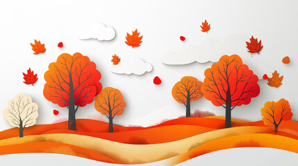 Poster - Autumnal landscape with trees losing their colorful leaves