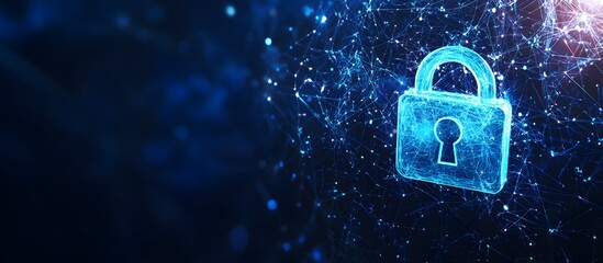 Poster - A glowing blue lock icon, set against a cyber security background