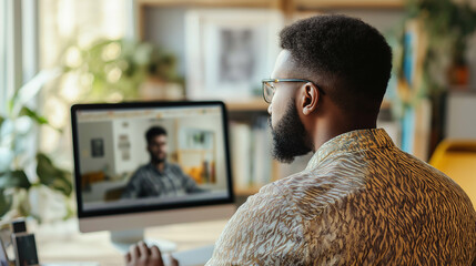 Poster - Young professional video conferencing from home office