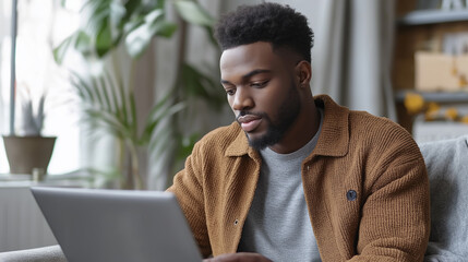 Aufkleber - Focused young man working from home using laptop computer