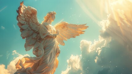 Minimalist Background: Angelic Guardian of Faith and Light in Heavenly Illustration
