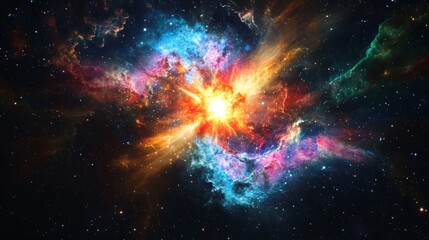A galactic rift showing a supernova explosion, with vibrant space clouds swirling around