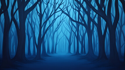 mysterious forest with fantasy blue lighting shades. Cartoon or anime watercolor painting illustration style. seamless looping virtual vertical video animation background.