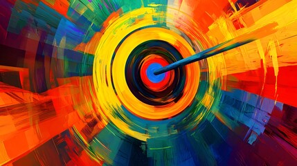 abstract circular painting with a blue line