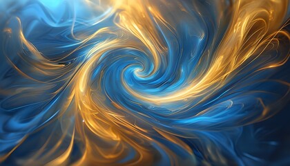 Wall Mural - Dynamic Abstract Swirl of Gold and Blue Featuring Depth and Movement