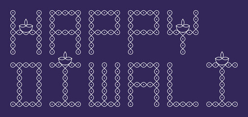 Wall Mural - happy diwali Pulli Kolam text vector.