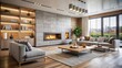 © nittiya - Modern living room featuring a sleek fireplace with a cozy ambiance, modern, living room, fireplace, sleek