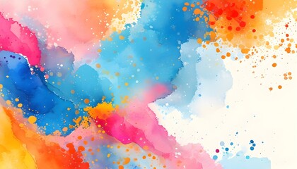 Wall Mural - Vibrant abstract watercolor backdrop in blue, pink, orange, and yellow for creative projects and artistic designs