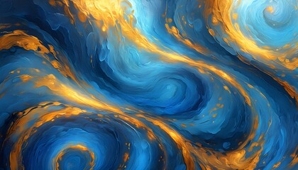 Wall Mural - Dynamic Abstract Swirl of Gold and Blue Featuring Depth and Movement