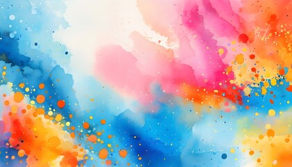 Vibrant abstract watercolor backdrop in blue, pink, orange, and yellow for creative projects and artistic designs