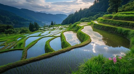 Sticker - Serene Rice Terraces Reflecting the Sky