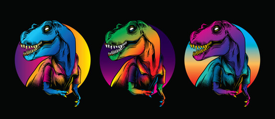 Wall Mural - Tyrannosaurus Rex in a summer shirt. Original vector illustration in vintage style. T-shirt design.