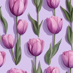 Poster - Tulip pattern on lavender pastel background, top down view