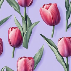 Poster - Tulip pattern on lavender pastel background, captured from a top down perspective.